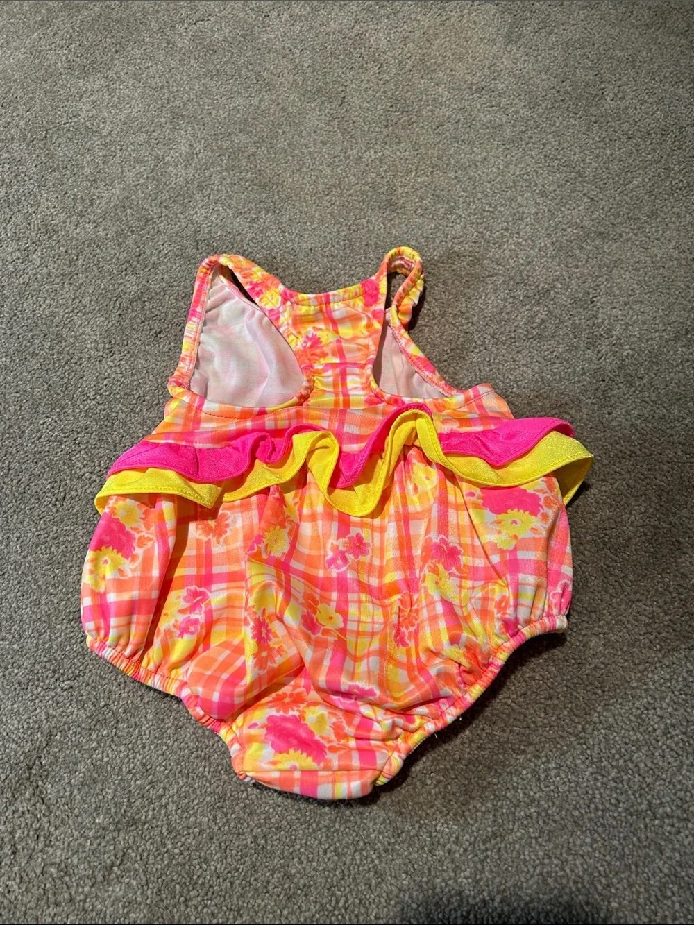 Vintage Bright Pink & Yellow Baby Ruffle One-Piece Swimsuit